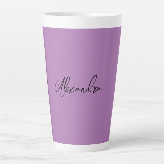 Minimalist Plain Calligraphy Own Name Lavender Latte Mug (Front)