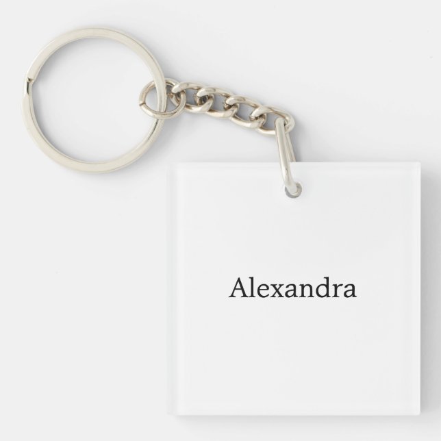 Minimalist Plain Classical Own Name Black White Key Ring (Front)