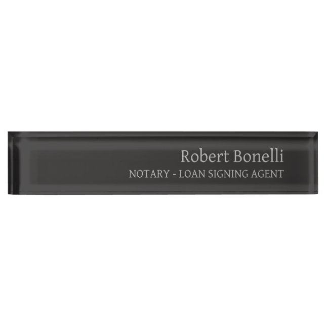 Minimalist Plain Grey Modern Notary Loan Agent Nameplate (Front)