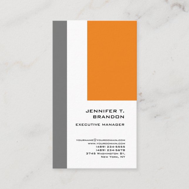 Minimalist Plain Grey Orange White Modern Business Card (Front)