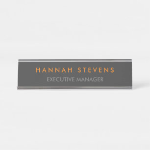 Minimalist Plain Grey Professional Modern Desk Name Plate