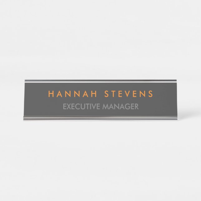 Minimalist Plain Grey Professional Modern Desk Name Plate (Front)