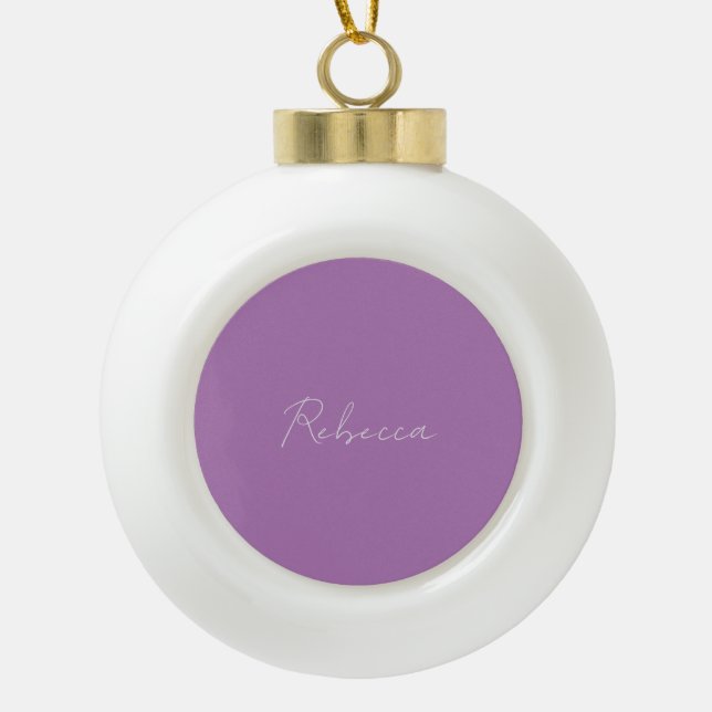 Minimalist Plain Handwritten Own Name Lavender Ceramic Ball Christmas Ornament (Front)