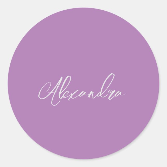 Minimalist Plain Handwritten Own Name Lavender Classic Round Sticker (Front)