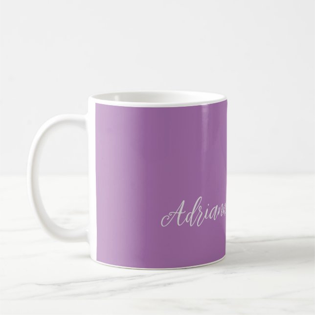 Minimalist Plain Handwritten Own Name Lavender Coffee Mug (Left)