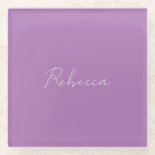Minimalist Plain Handwritten Own Name Lavender Glass Coaster