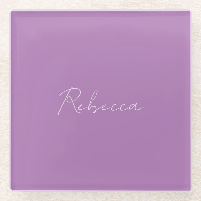 Minimalist Plain Handwritten Own Name Lavender Glass Coaster (Front)