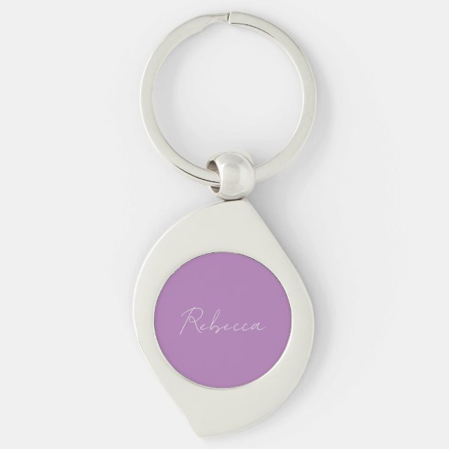 Minimalist Plain Handwritten Own Name Lavender Key Ring (Front)