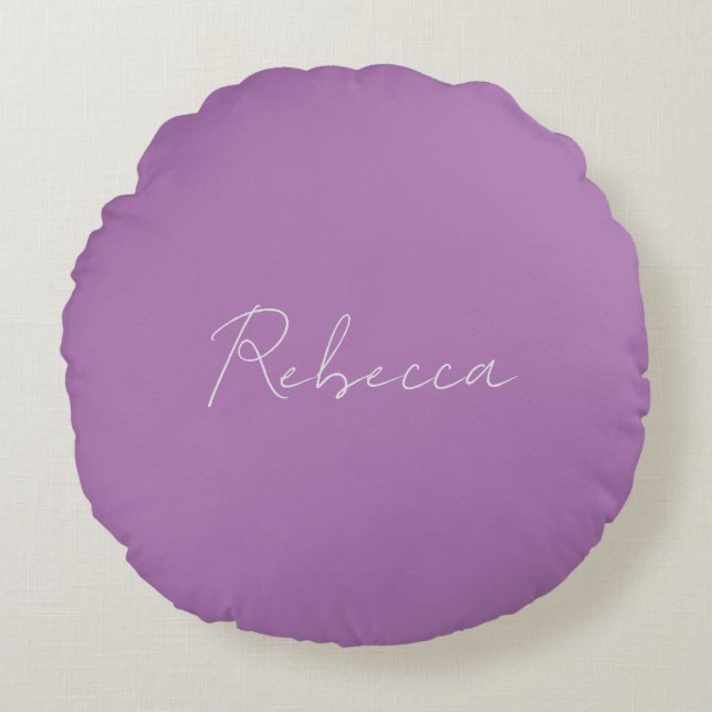 Minimalist Plain Handwritten Own Name Lavender Round Cushion (Front)