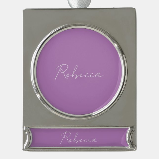 Minimalist Plain Handwritten Own Name Lavender Silver Plated Banner Ornament (Front)