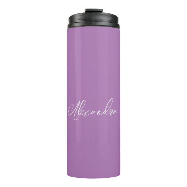 Minimalist Plain Handwritten Own Name Lavender Thermal Tumbler (Front)