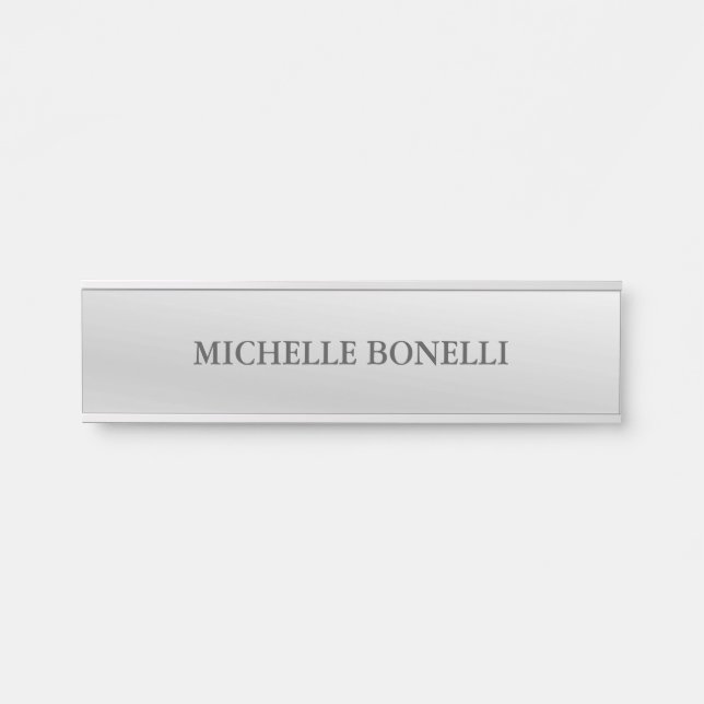 Minimalist Plain Legible Modern Silver Grey Door Sign (Front)