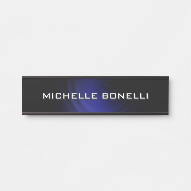 Minimalist Plain Modern Blue Black Door Sign (Front)