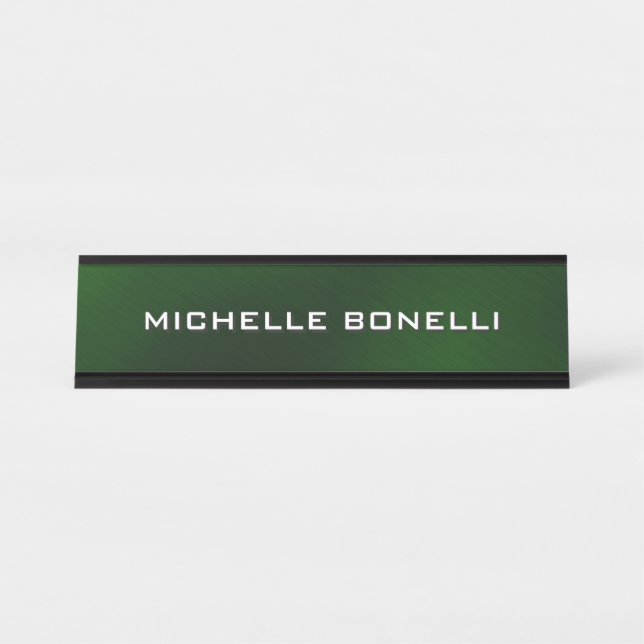 Minimalist Plain Modern Dark Green Black Desk Name Plate (Front)