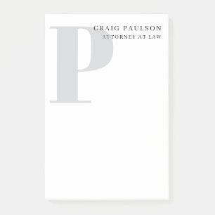 Minimalist Plain Modern Grey Monogram Name Title Post-it Notes