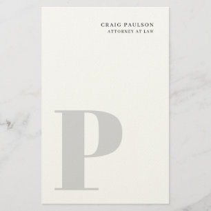 Minimalist Plain Modern Grey Monogram Name Title Stationery