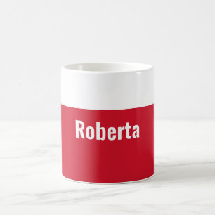 Minimalist Plain Modern Red White Your Name Coffee Mug