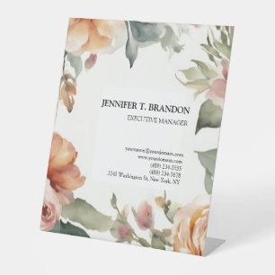 Minimalist Plain Modern Watercolor Floral Pedestal Sign
