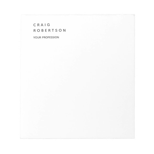 Minimalist Plain Modern White Trendy Business Notepad (Front)
