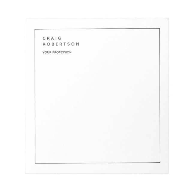 Minimalist Plain Modern White Trendy Business Notepad (Front)
