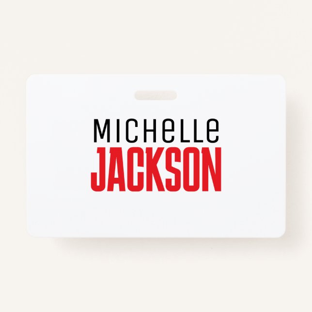 Minimalist Plain Modern Your Name Message ID Badge (Front)