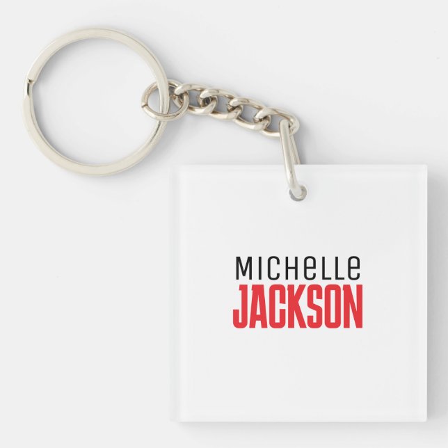 Minimalist Plain Modern Your Name Message Key Ring (Front)