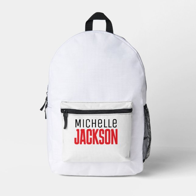 Minimalist Plain Modern Your Name Message Printed Backpack (Front)