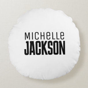 Minimalist Plain Modern Your Name Message Round Cushion