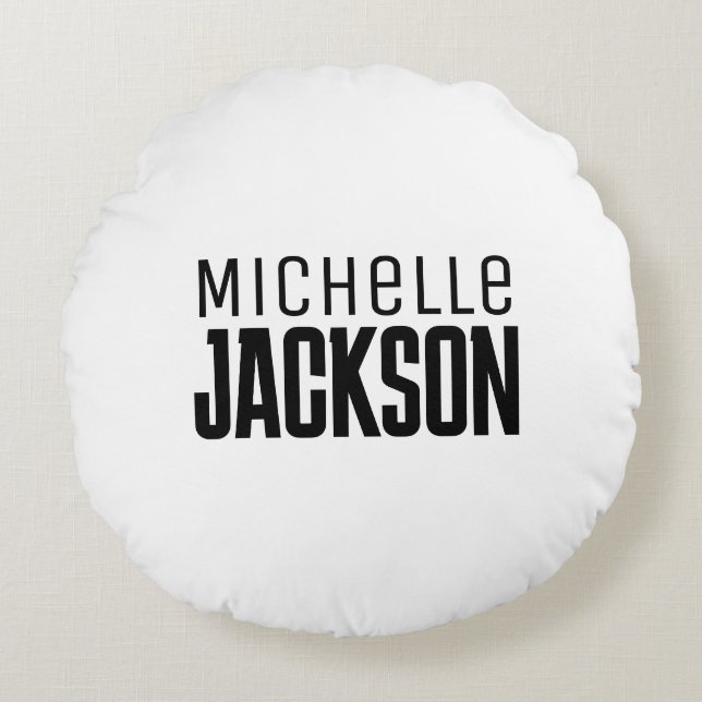 Minimalist Plain Modern Your Name Message Round Cushion (Front)