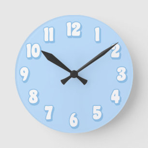 Minimalist Plain Pastel Blue Boys Retro  Round Clock