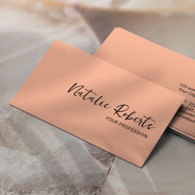 Minimalist Plain Peach Colour Hand Script Elegant Business Card (Creator Uploaded)