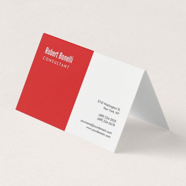 Minimalist Plain Red White Modern Business Card (Front)