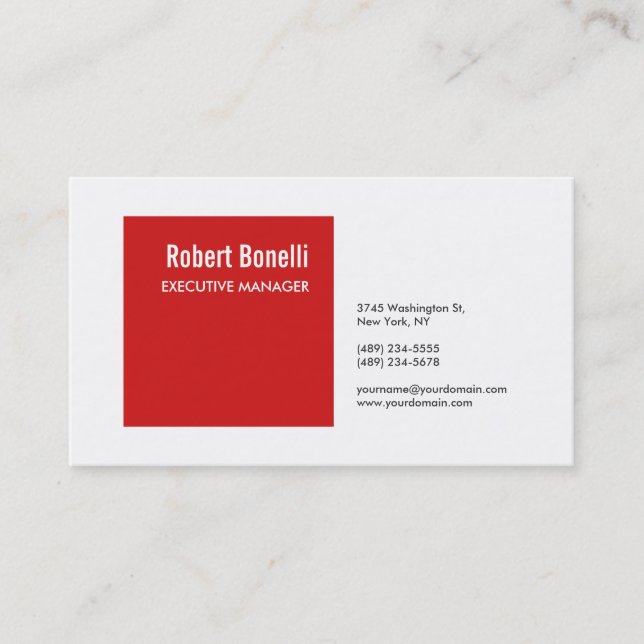 Minimalist Plain Red White Modern Lovely Business Card (Front)