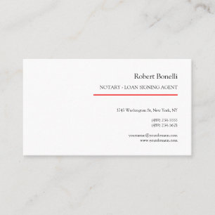 Minimalist Plain Red White Modern Notary  Business Card