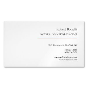 Minimalist Plain Red White Modern Notary  Magnetic Business Card