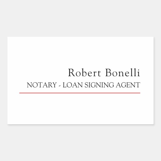 Minimalist Plain Red White Modern Notary  Rectangular Sticker (Front)