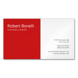 Minimalist Plain Red White Modern Plain Magnetic Business Card