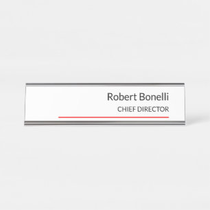 Minimalist Plain Red White Modern Standard Size Desk Name Plate
