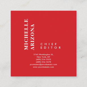 Minimalist Plain Red & White Professional Modern Square Business Card