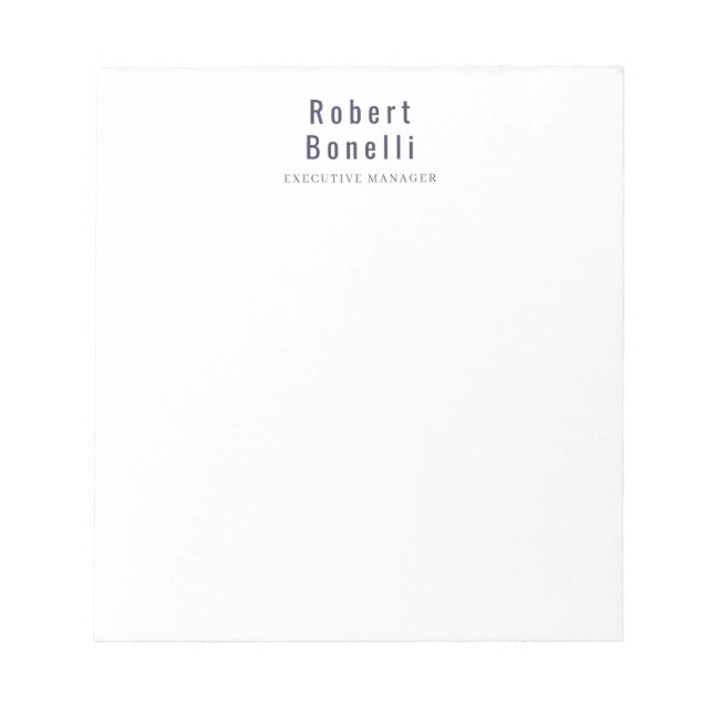Minimalist Plain Simple White Modern Professional Notepad (Front)