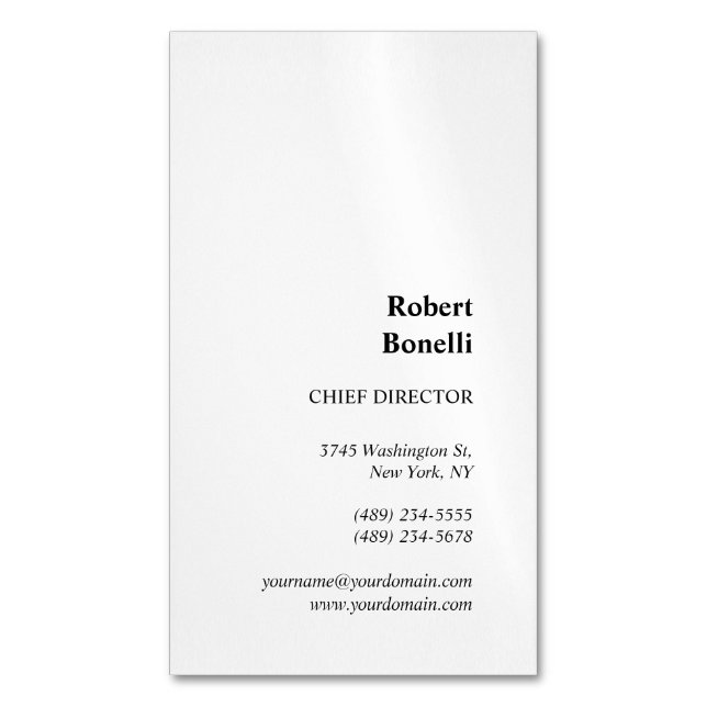 Minimalist Plain White Modern Custom Magnetic Business Card (Front Vertical)