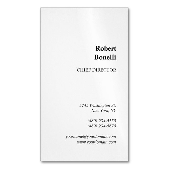 Minimalist Plain White Modern Magnetic Business Card (Front Vertical)