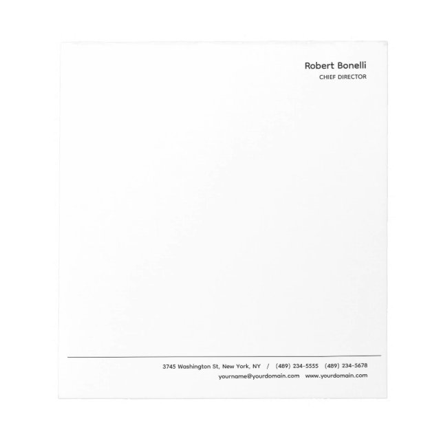 Minimalist Plain White Modern  Notepad (Front)