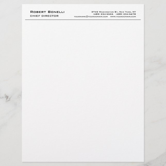 Minimalist Plain White Modern Professional Custom Letterhead (Front)