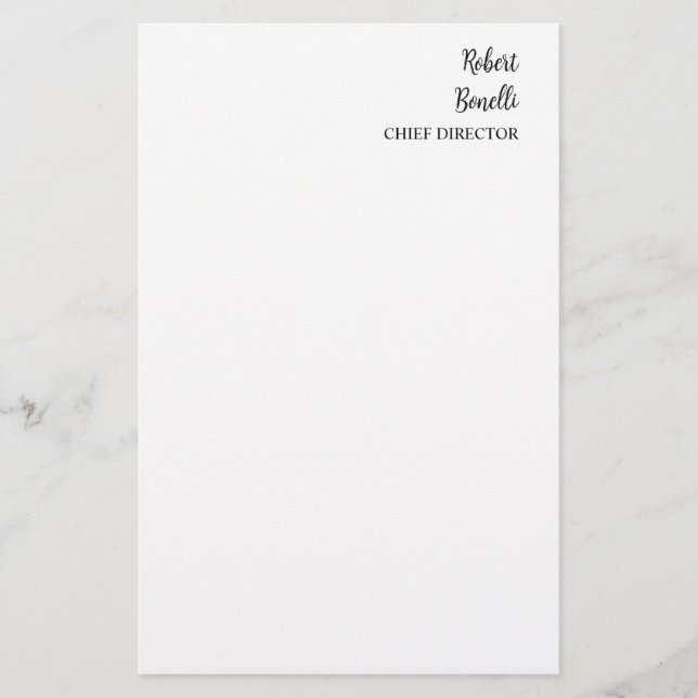 Minimalist Plain White Modern Stationery (Front)