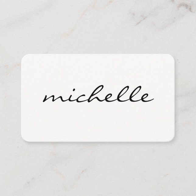 Minimalist Plain White with Cursive Text Business Card (Front)