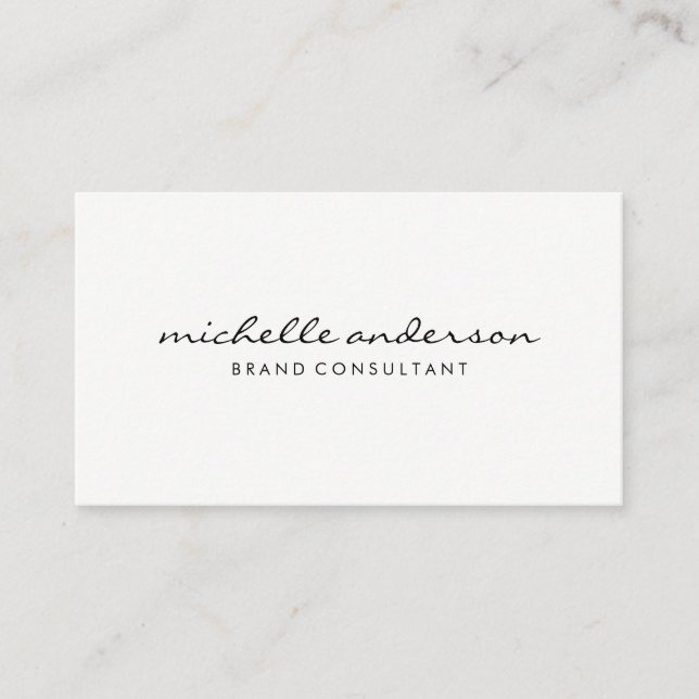 Minimalist Plain White with Cursive Text Business Card (Front)