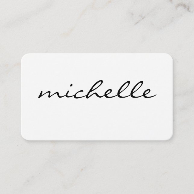 Minimalist Plain White with Cursive Text Business Card (Front)
