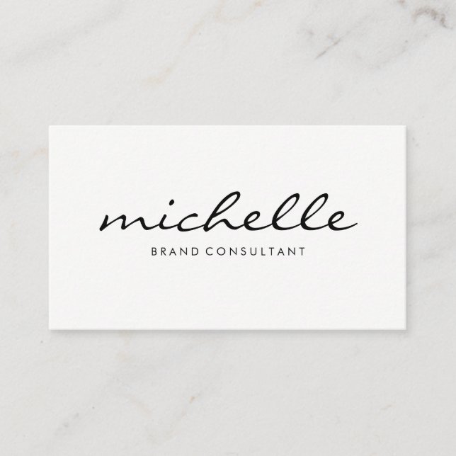 Minimalist Plain White with Cursive Text Business Card (Front)