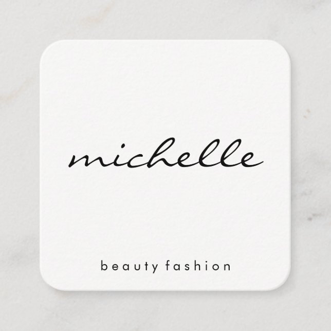 Minimalist Plain White with Cursive Text Square Business Card (Front)